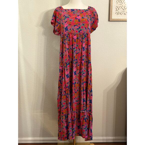 NATURAL LIFE Berkley Maxi Dress Floral Boho Cottagecore Pink Blue Green | MEDIUM - Picture 3 of 10